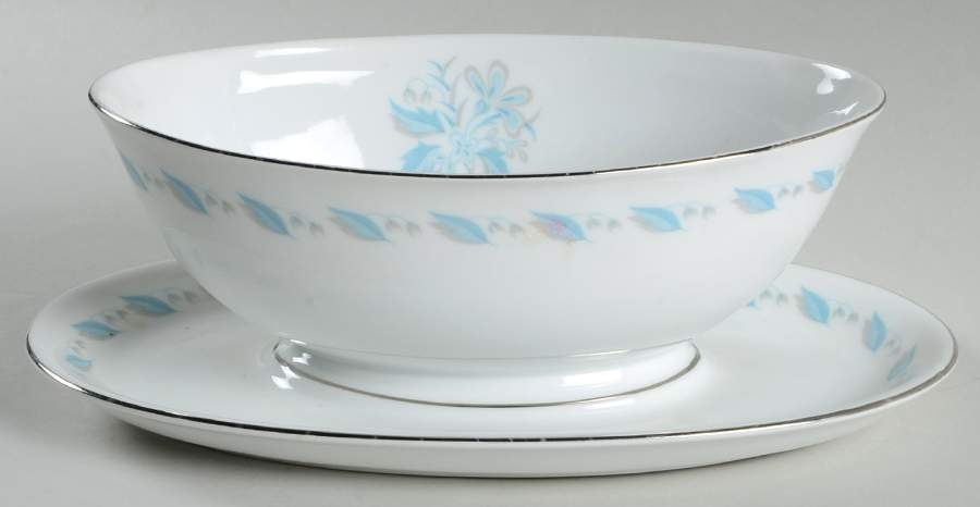 Sky Flower Gravy Boat with Attached Underplate by Abalone-1