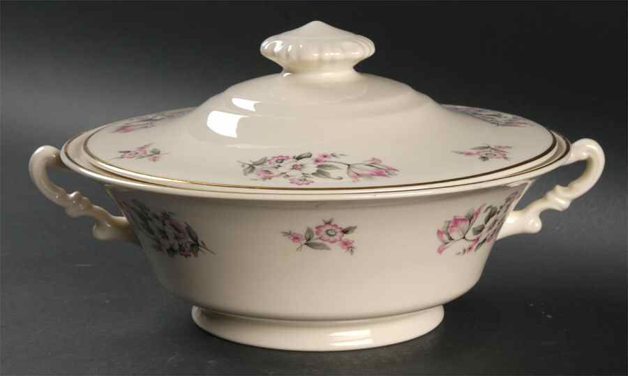Moss Rose (Smooth Edge, Gold Trim) Round Covered Vegetable by Aberdeen-1