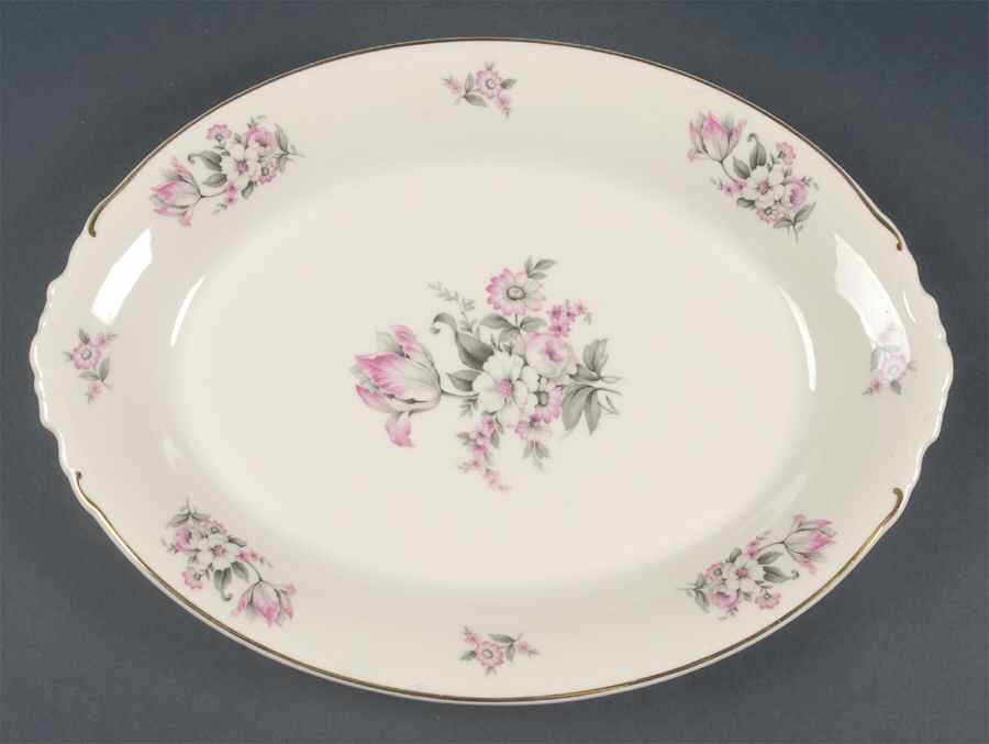 Moss Rose (Smooth Edge, Gold Trim) 14" Oval Serving Platter by Aberdeen-1