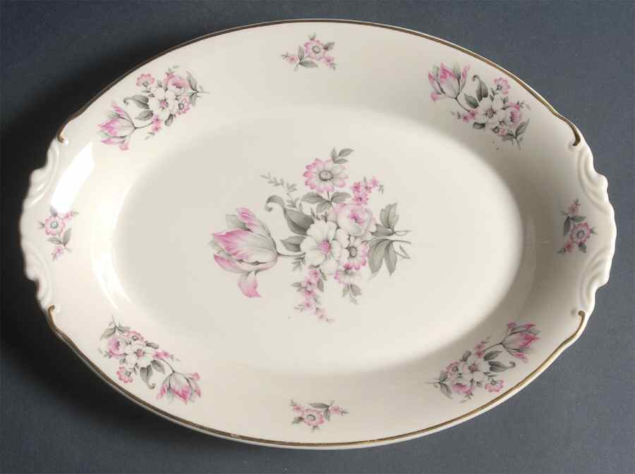 Moss Rose (Smooth Edge, Gold Trim) 12" Oval Serving Platter by Aberdeen-1