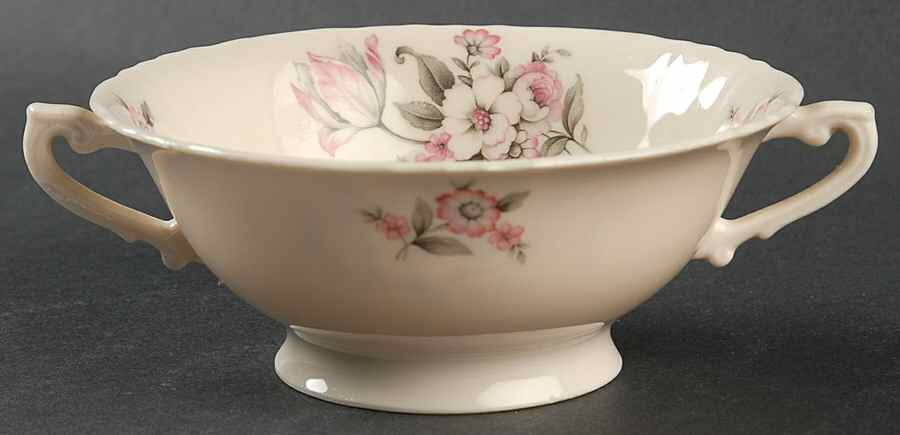 Moss Rose (Scalloped, No Trim) Footed Cream Soup Bowl by Aberdeen-1