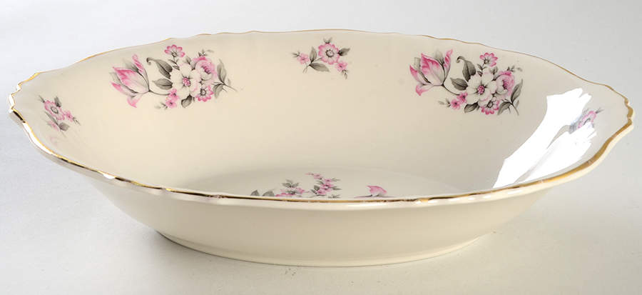Moss Rose (Scalloped, Gold) 10" Oval Vegetable Bowl by Aberdeen-1