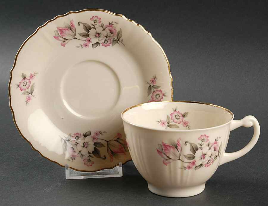 Moss Rose (Scalloped, Gold) Flat Cup & Saucer Set by Aberdeen-1