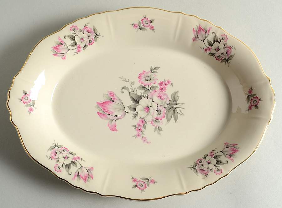 Moss Rose (Scalloped, Gold) 12" Oval Serving Platter by Aberdeen-1