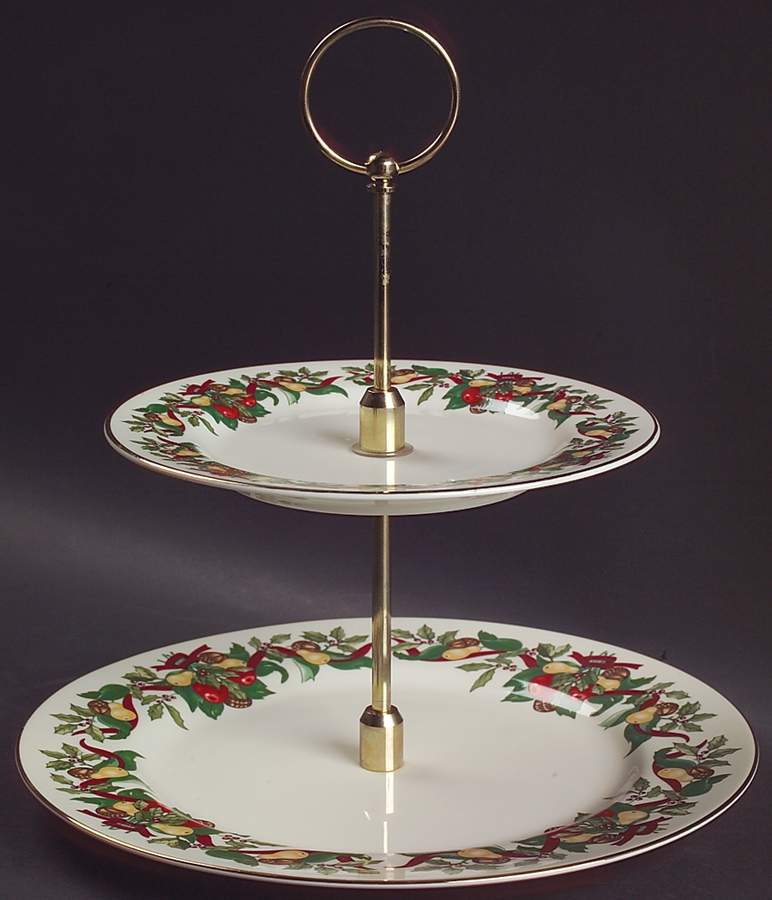 Christmas Bounty 2 Tiered Serving Tray (Dinner & Salad Plate) by Amc China-Germany-1
