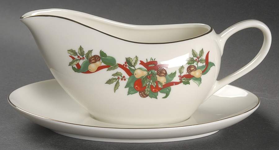 Christmas Bounty Gravy Boat with Attached Underplate by Amc China-Germany-1