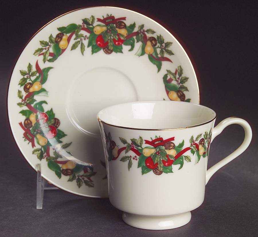 Christmas Bounty Footed Cup & Saucer Set by Amc China-Germany-1