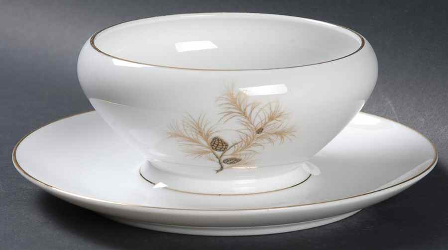 Golden Pine Gravy Boat with Attached Underplate by ACI-1