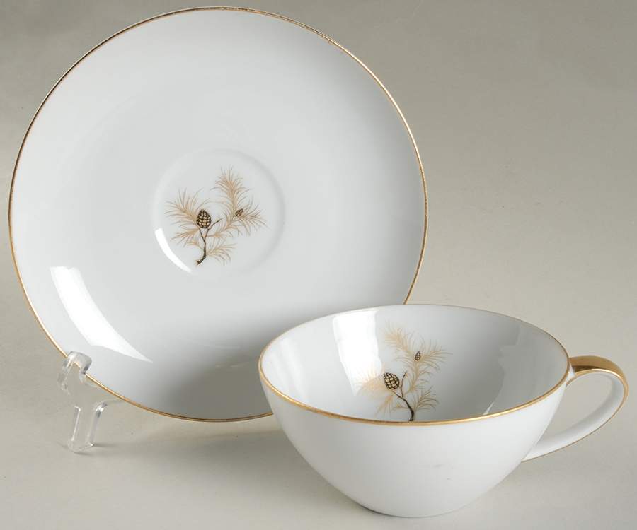Golden Pine Flat Cup & Saucer Set by ACI-1