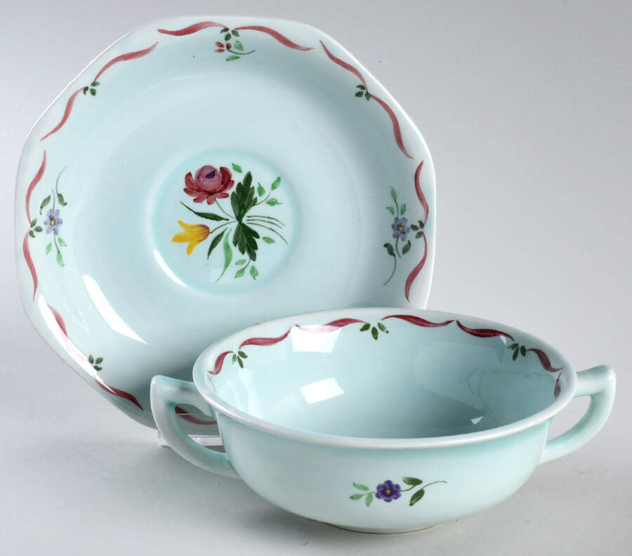 Allegro Flat Cream Soup Bowl & Saucer Set by Adams China-1
