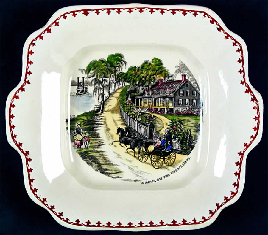 American Ways & Days (Brown Fleur Ring) Square Handled Cake Plate by Adams China-1