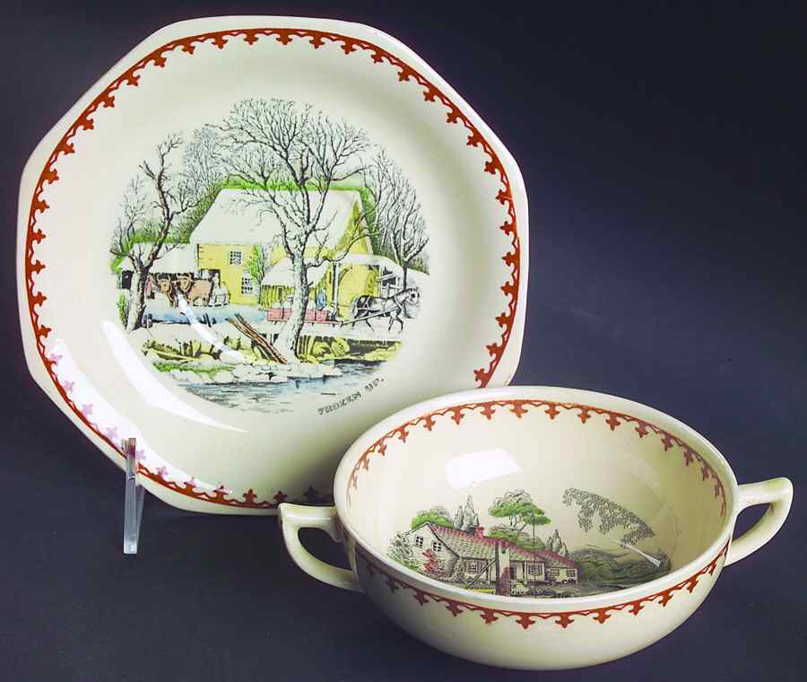 American Ways & Days (Brown Fleur Ring) Flat Cream Soup Bowl & Saucer Set by Adams China-1