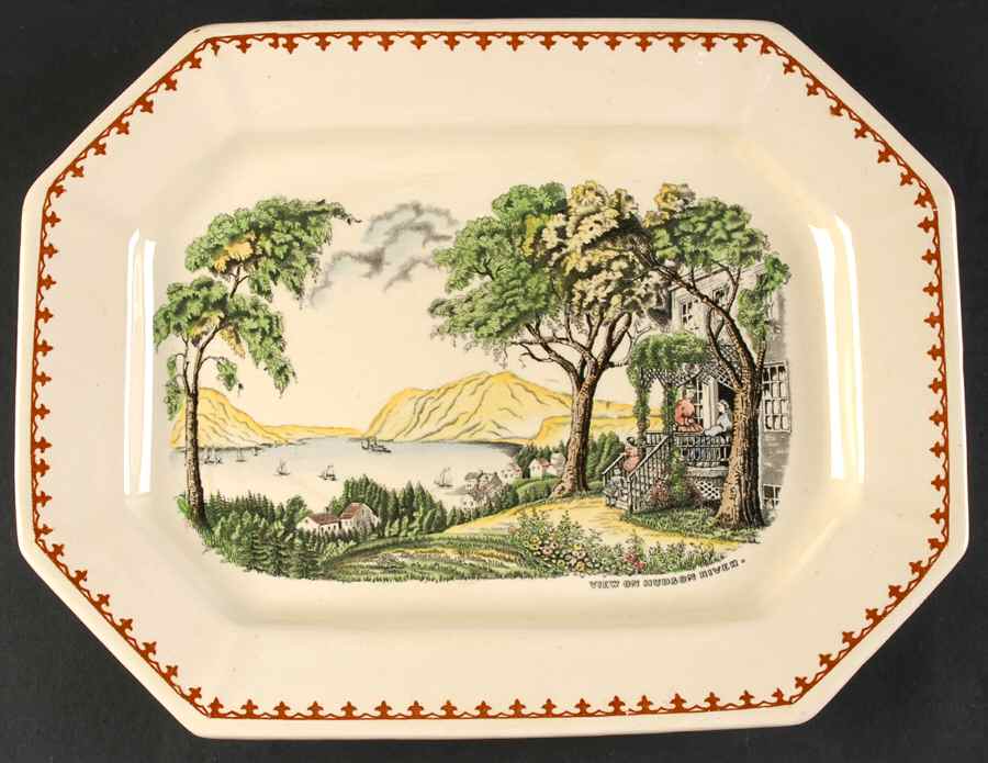 American Ways & Days (Brown Fleur Ring) 11" Oval Serving Platter by Adams China-1