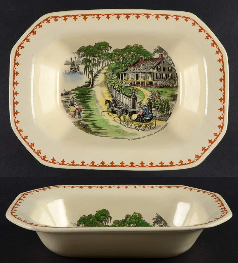 American Ways & Days (Brown Fleur Ring) 9" Oval Vegetable Bowl by Adams China-1
