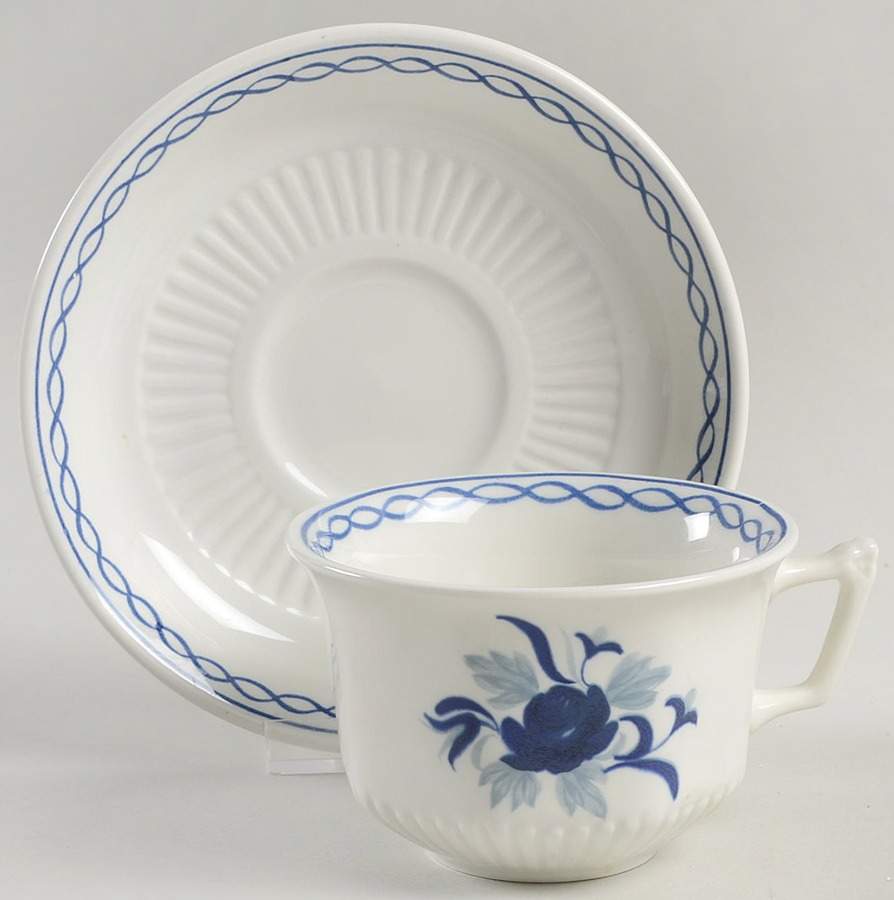 Baltic Blue (Newer, White) Flat Cup & Saucer Set by Adams China-1