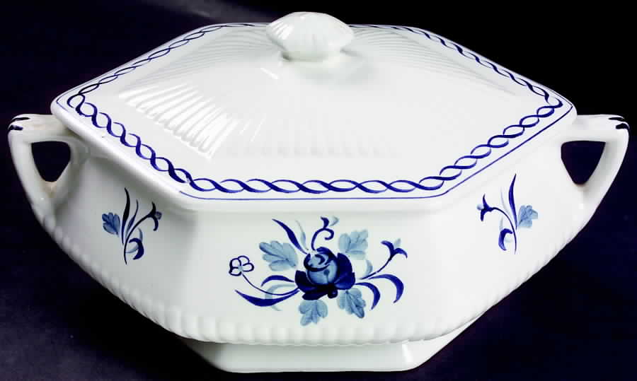 Baltic Blue (Newer, White) Oval Covered Vegetable by Adams China-1