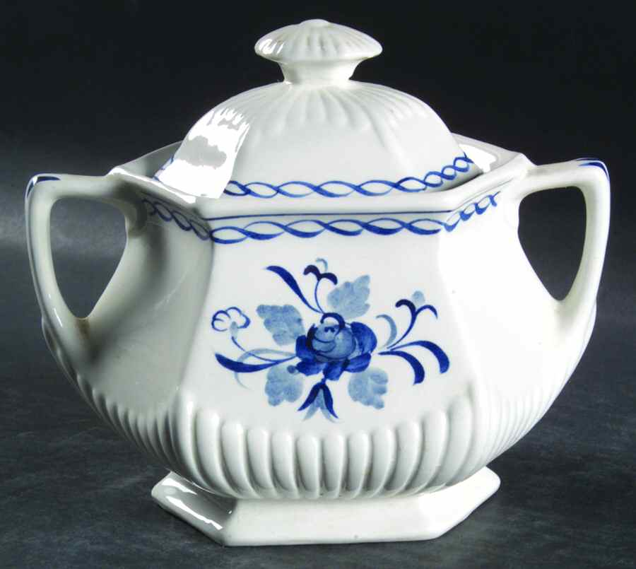 Baltic Blue (Newer, White) Sugar Bowl & Lid by Adams China-1