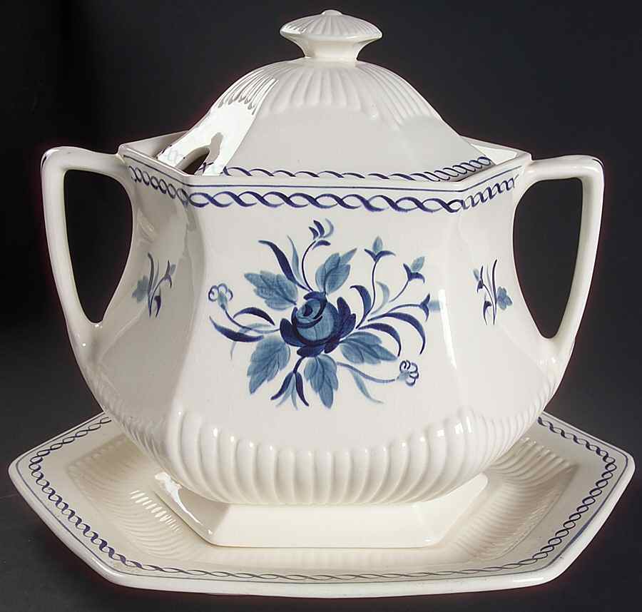 Baltic Blue (Newer, White) Tureen & Lid w/Underplate by Adams China-1