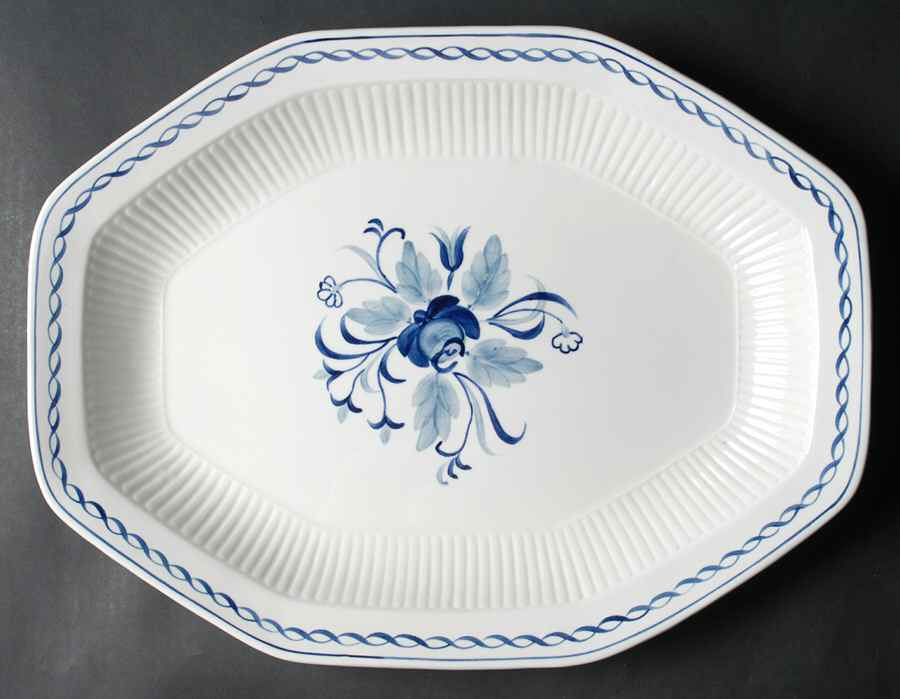 Baltic Blue (Newer, White) 15" Oval Serving Platter by Adams China-1