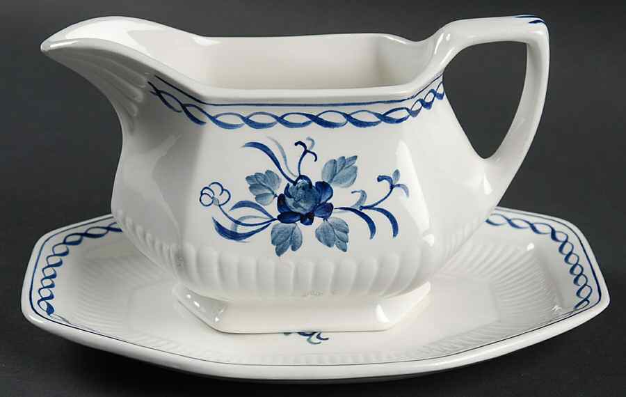 Baltic Blue (Newer, White) Gravy Boat & Underplate/Relish by Adams China-1