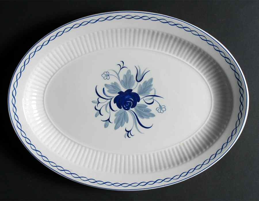 Baltic Blue (Newer, White) 13" Oval Serving Platter by Adams China-1