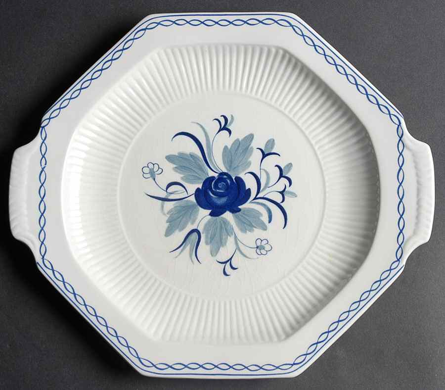 Baltic Blue (Newer, White) Octagonal Handled Cake Plate by Adams China-1