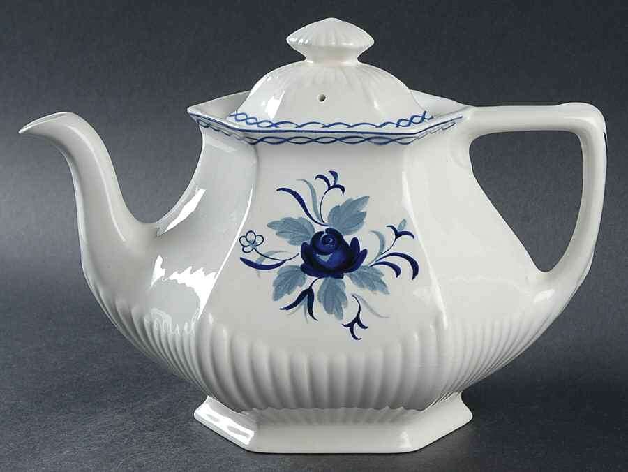 Baltic Blue (Newer, White) Teapot & Lid by Adams China-1