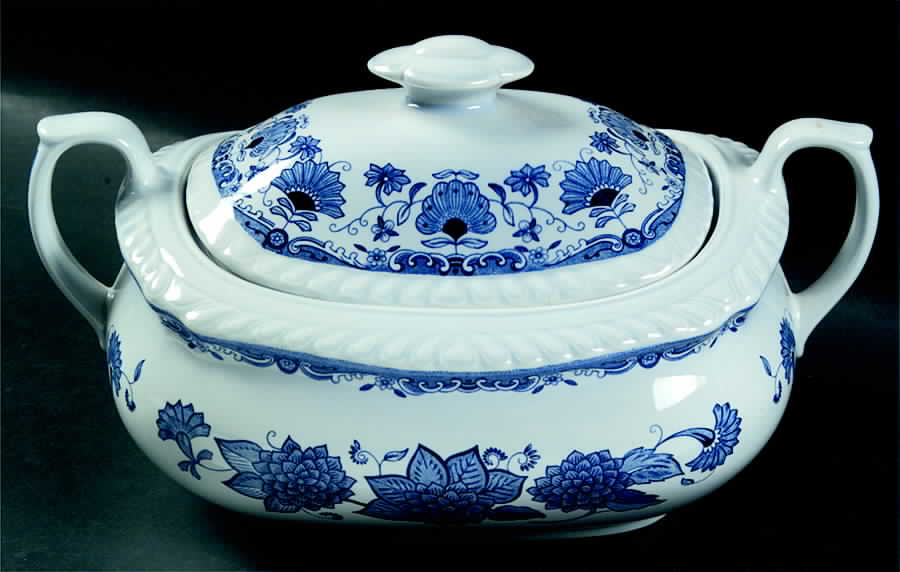 Blue Butterfly Oval Covered Vegetable by Adams China-1