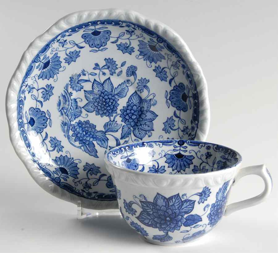 Blue Butterfly Flat Cup & Saucer Set by Adams China-1
