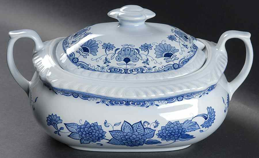 Blue Butterfly Oval Covered Vegetable by Adams China-1