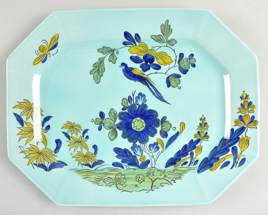 Blue Parrot (Celadon) 14" Oval Serving Platter by Adams China-1