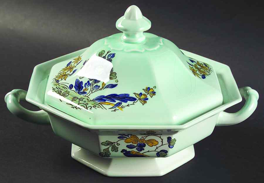 Blue Parrot (Celadon) Round Covered Vegetable by Adams China-1