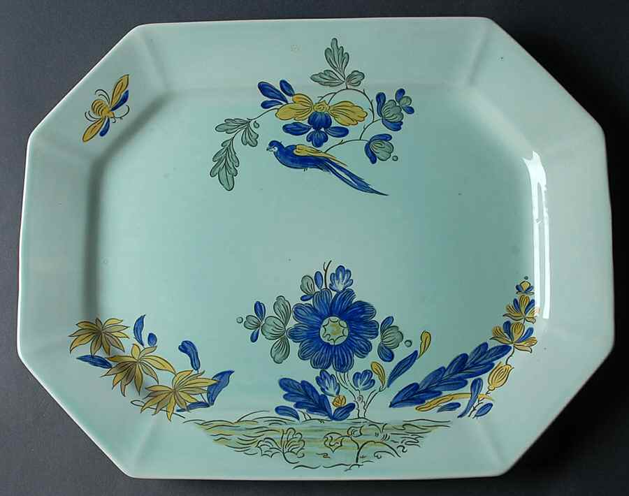 Blue Parrot (Celadon) 16" Oval Serving Platter by Adams China-1