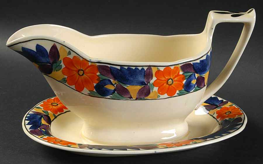 Brocade Gravy Boat with Attached Underplate by Adams China-1