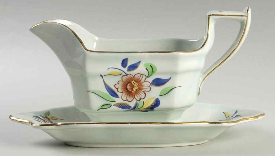 Cambodia Gravy Boat with Attached Underplate by Adams China-1
