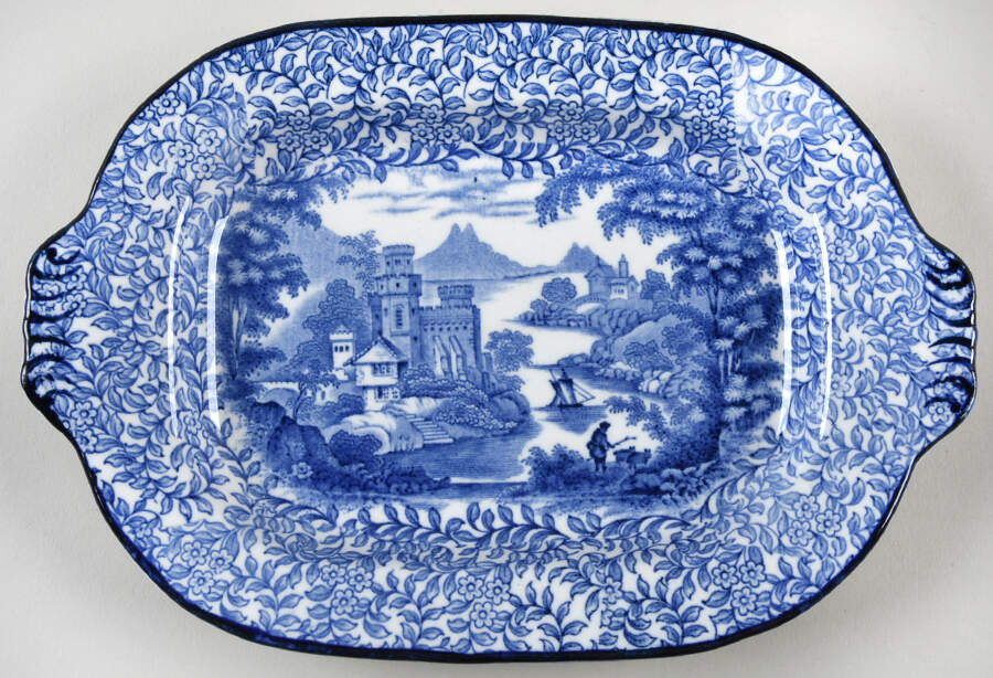 Cattle Scenery Blue (No Trim, Scalloped) Underplate for Sauce Boat by Adams China-1