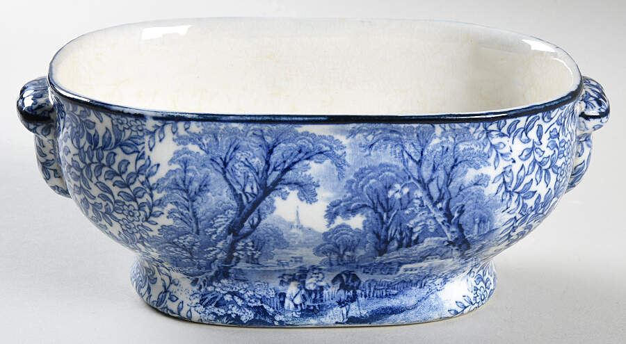 Cattle Scenery Blue (No Trim, Scalloped) Sauce Boat No LId by Adams China-1