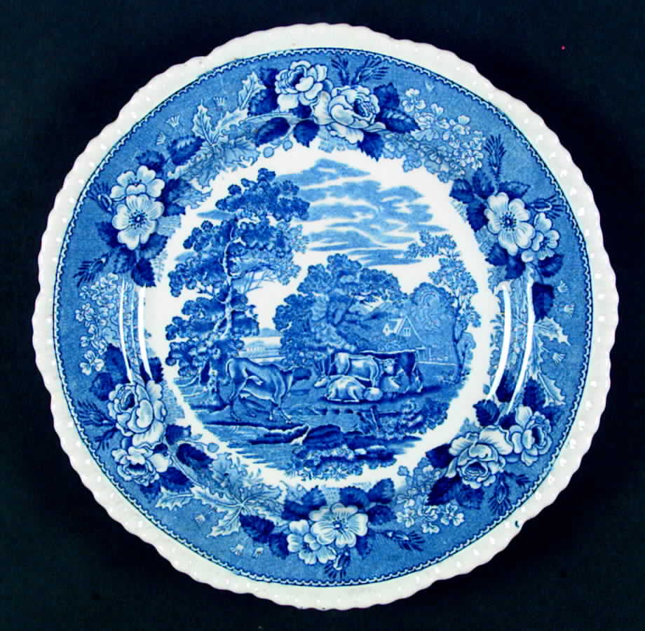 Cattle Scenery Blue (No Trim, Scalloped) Dinner Plate by Adams China-1