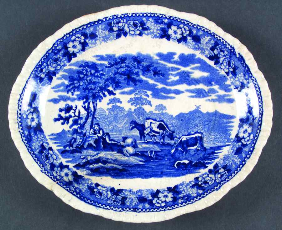 Cattle Scenery Blue (No Trim, Scalloped) Relish by Adams China-1