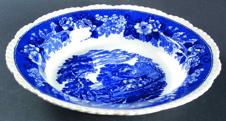 Cattle Scenery Blue (No Trim, Scalloped) Large Rim Soup Bowl by Adams China-1