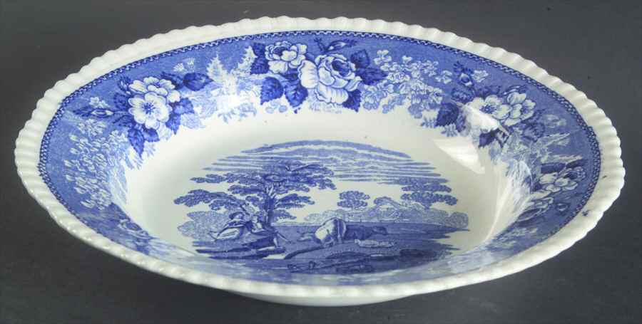 Cattle Scenery Blue (No Trim, Scalloped) Large Rim Soup Bowl by Adams China-1
