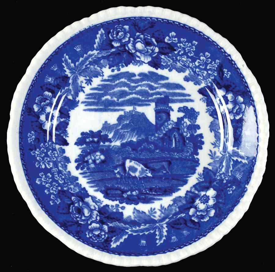 Cattle Scenery Blue (No Trim, Scalloped) Dessert/Pie Plate by Adams China-1