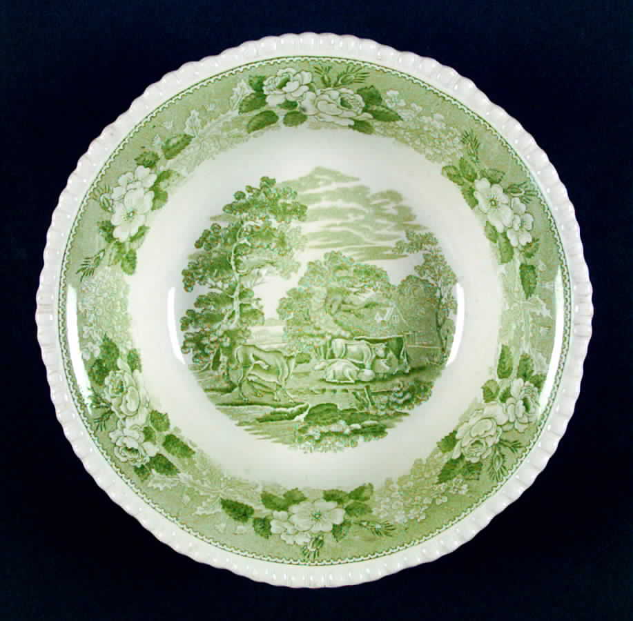 Cattle Scenery Green 10" Round Vegetable Bowl by Adams China-1