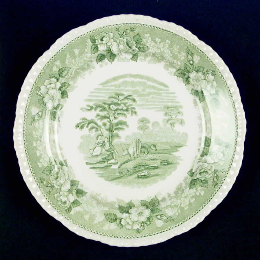 Cattle Scenery Green Luncheon Plate by Adams China-1
