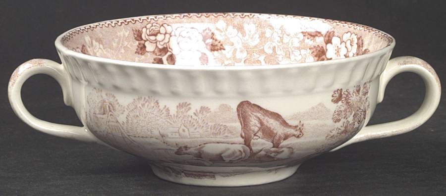 Cattle Scenery Pink Flat Cream Soup Bowl by Adams China-1