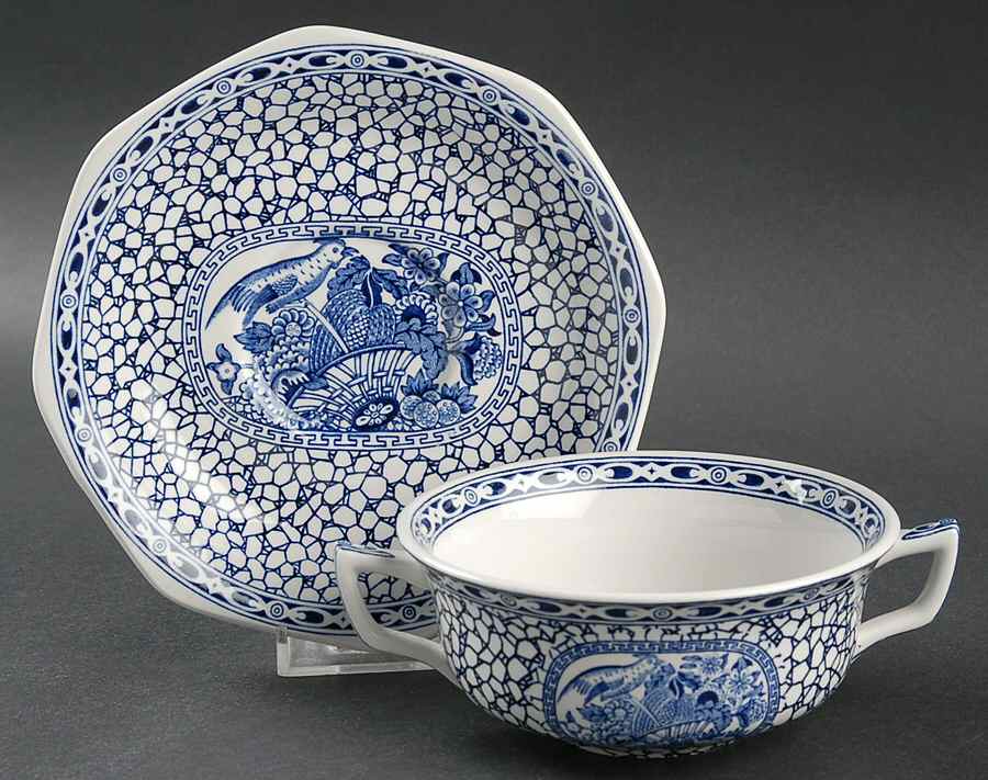 Chinese Bird Flat Cream Soup Bowl & Saucer Set by Adams China-1