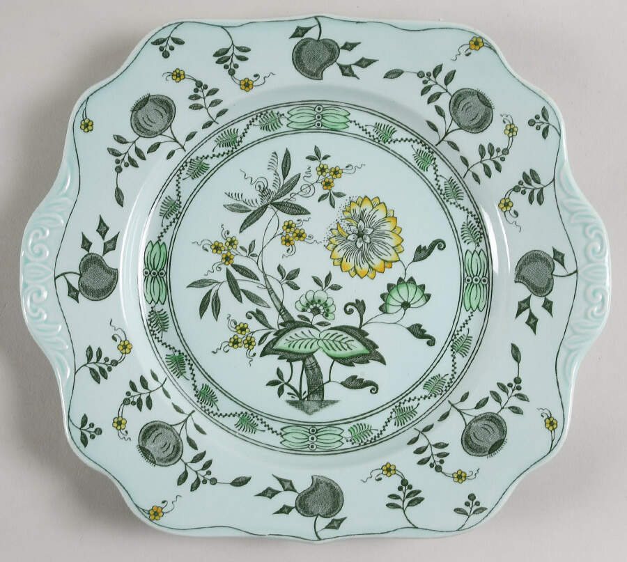 Chinese Garden Green Square Handled Cake Plate by Adams China-1