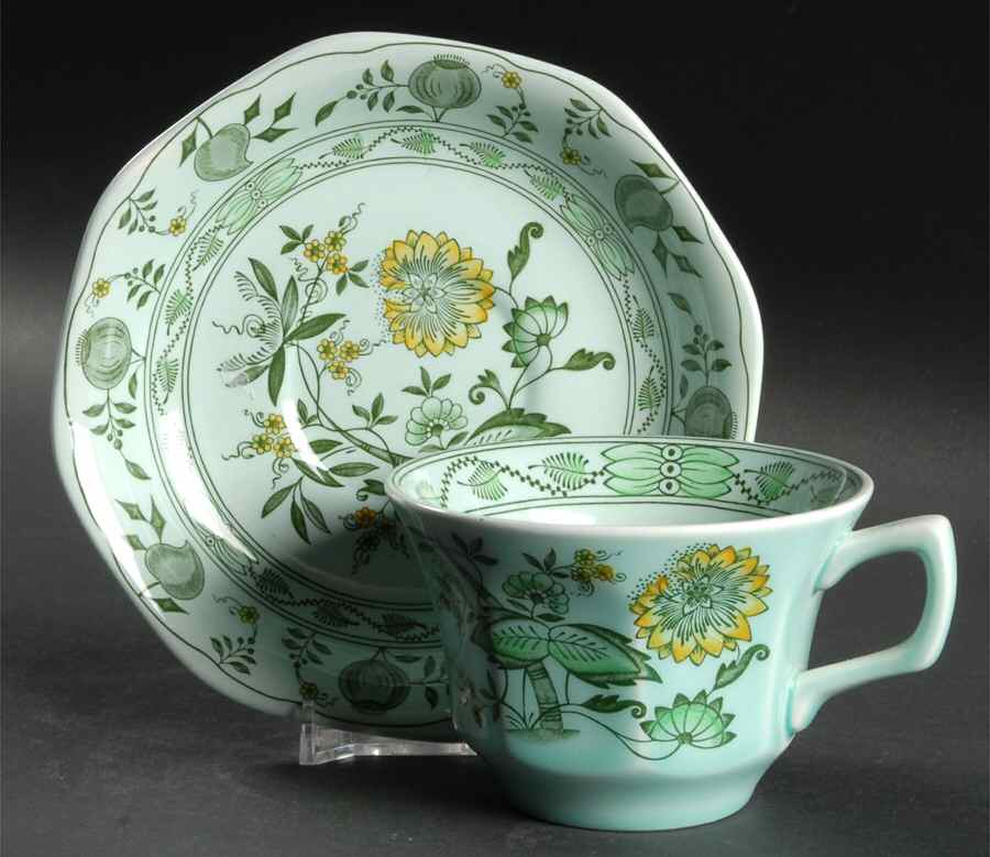 Chinese Garden Green Flat Cup & Saucer Set by Adams China-1