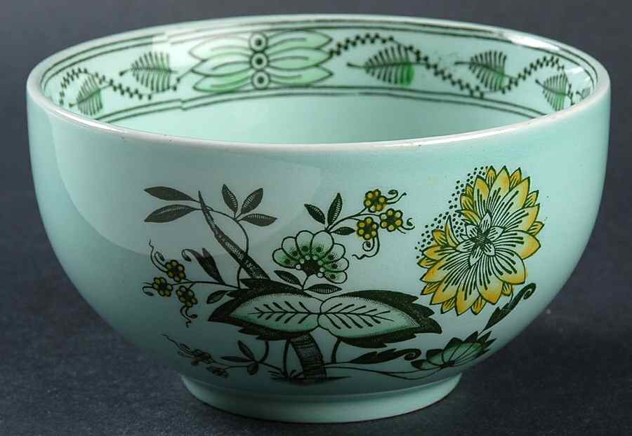 Chinese Garden Green Open Sugar Bowl by Adams China-1