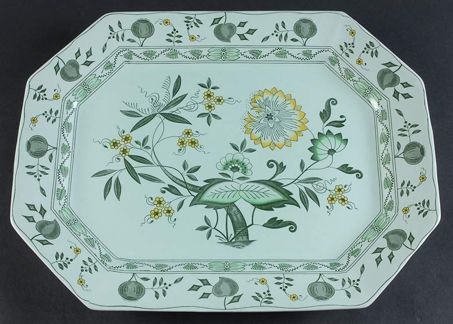 Chinese Garden Green 17" Oval Serving Platter by Adams China-1